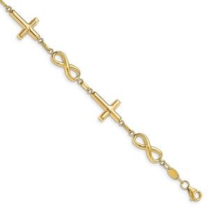 10k Yellow Gold Polished Cross and Infinity Bracelet